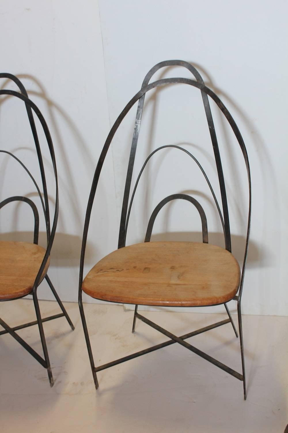 Metal Mid Century French Handmade Iron Chairs For Sale