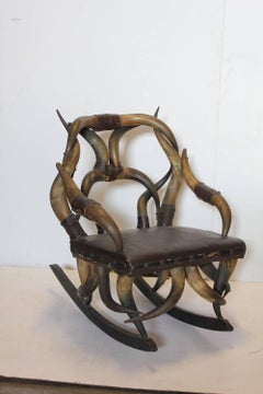 Antique Horn And Leather Rocking Chair