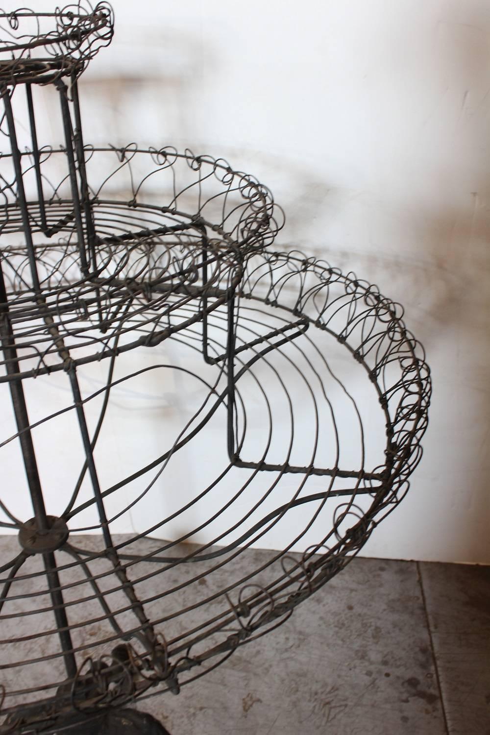 Victorian Iron And Wire Round Revolving Plant Stand