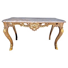 19th-Century French Walnut Marble Top Console