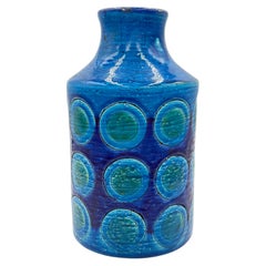 Vaso in ceramica con motivo a cerchi "Rimini Blu" di Aldo Londi per Bitossi, anni '60