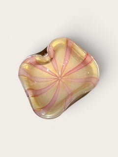 Mid-Century Alfredo Barbini Murano Pink & Cream “Circus Tent” Glass Bowl