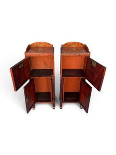 Pair of English Adam Revival Hand-Painted Satinwood Pedestal Cabinets