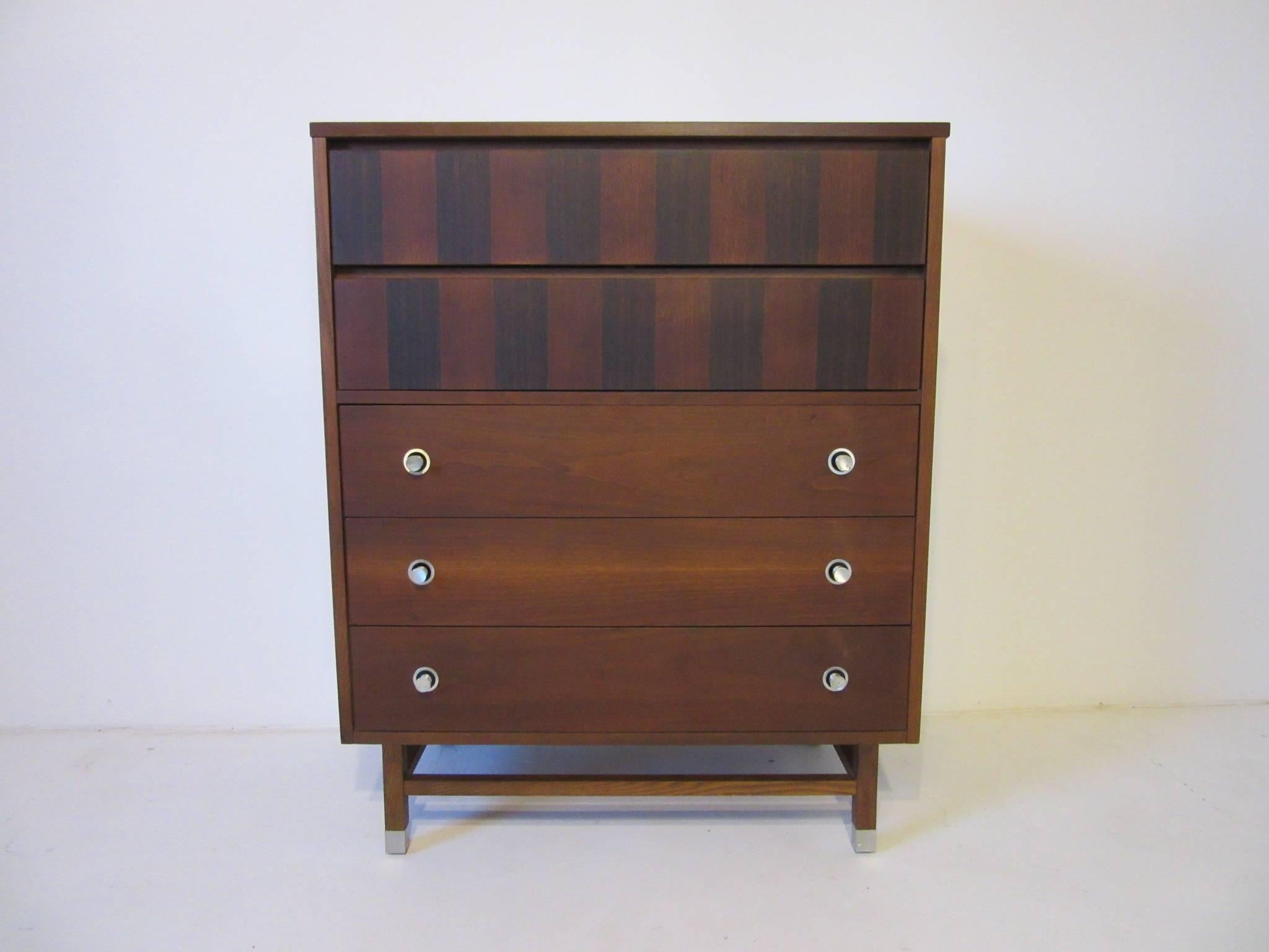 Walnut and Rosewood Tall Dresser Chest by Stanley 3