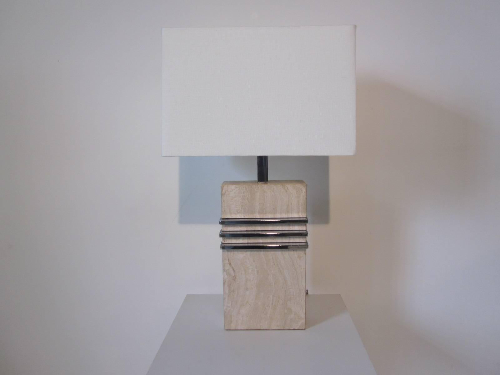 Karl Springer styled Marble and Chrome Table Lamp In Excellent Condition In Cincinnati, OH
