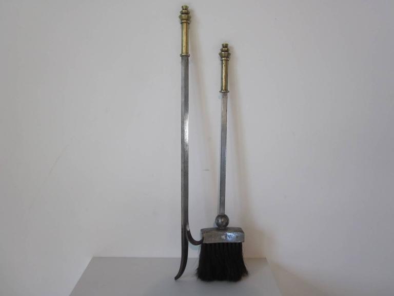 Art Deco Fireplace Tools in Silver Plate and brass in the style of