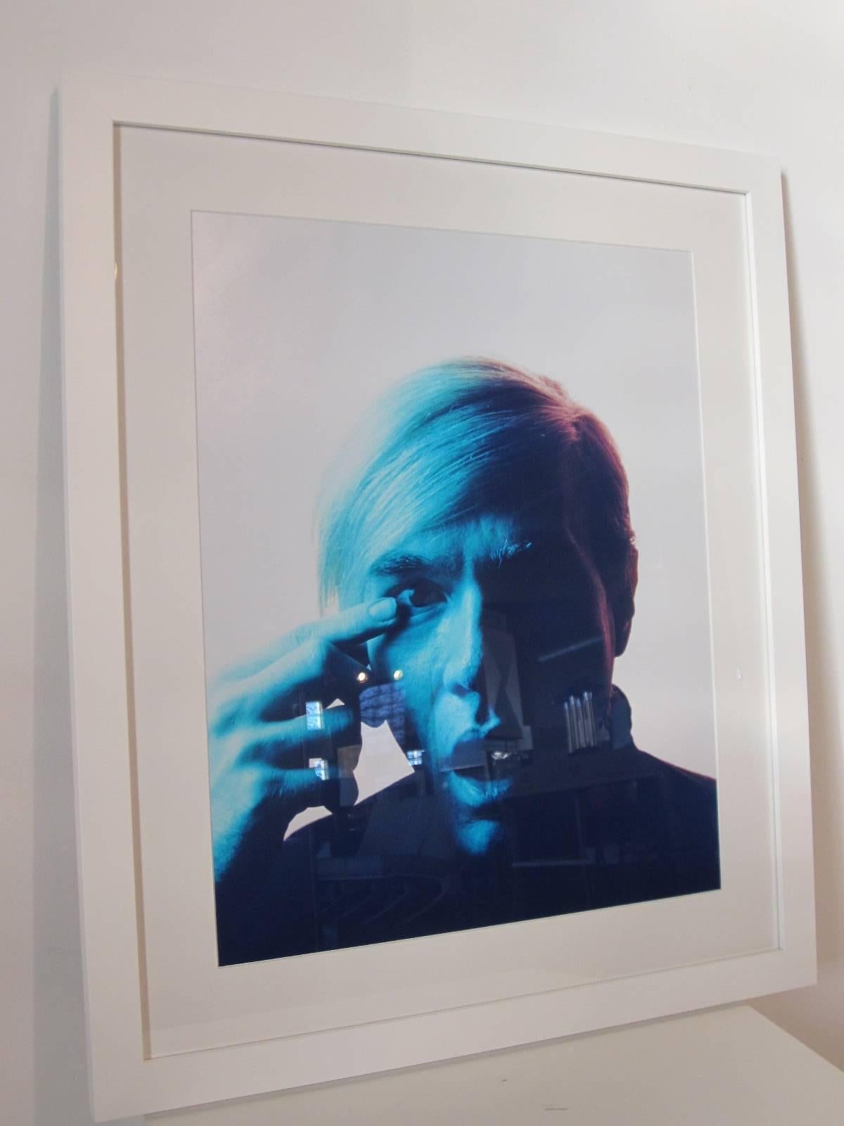 Andy Warhol portrait taken in 1968 by master photographer and printer Philippe Halsman (1906-1979) and in 1989 an edition of 100 portfolio of eight color chromogenic prints were done which sold out. This print is a proof from the artist galley