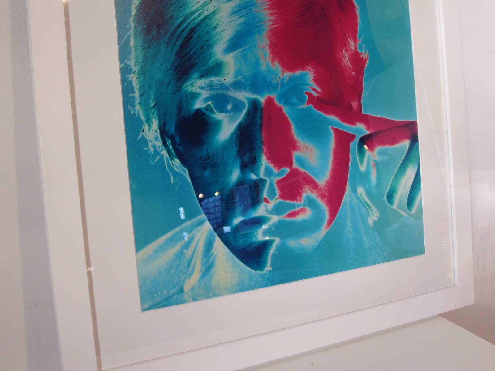 Andy Warhol portrait taken in 1968 by master photographer and printer Philippe Halsman (1906- 1979) and in 1989 an edition of 100 portfolio of eight colorchromogenic prints were done which sold out. This print is a proof from the artist archive.