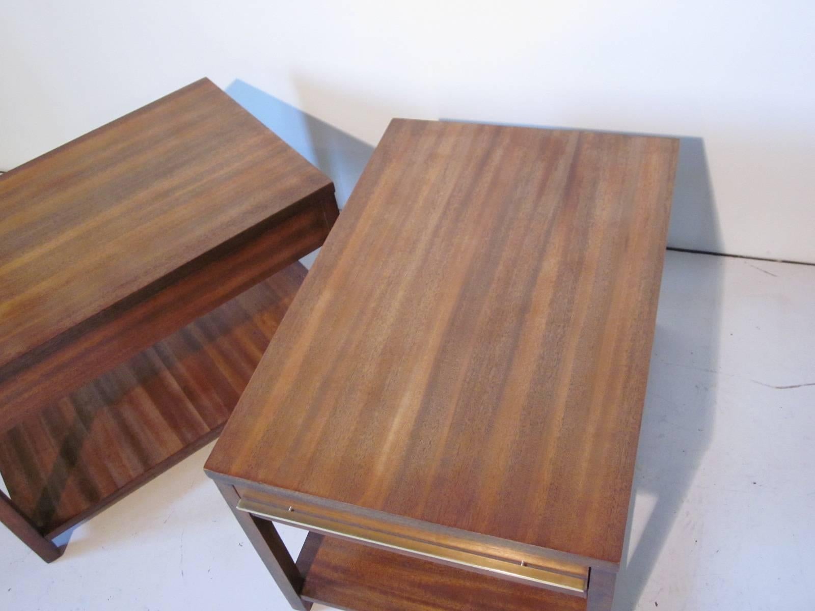 American Brass and Indonesian Mahogany End Tables or Nightstands
