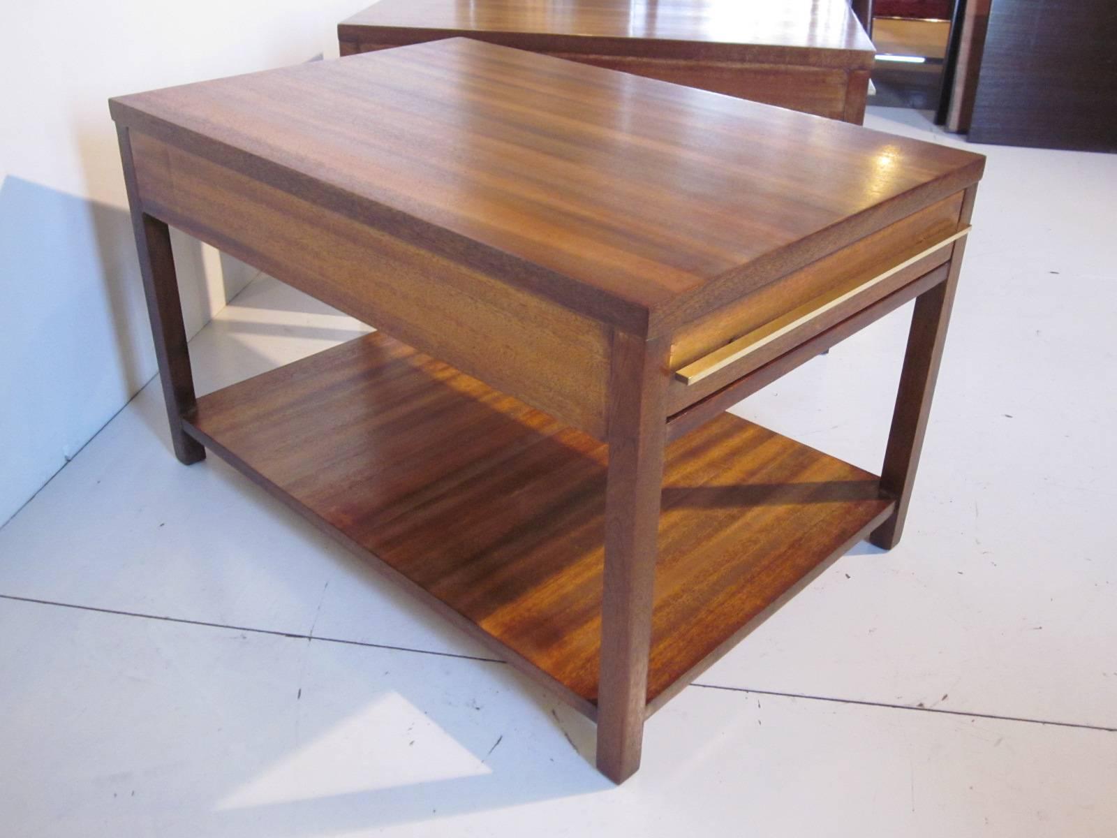 Brass and Indonesian Mahogany End Tables or Nightstands In Excellent Condition In Cincinnati, OH