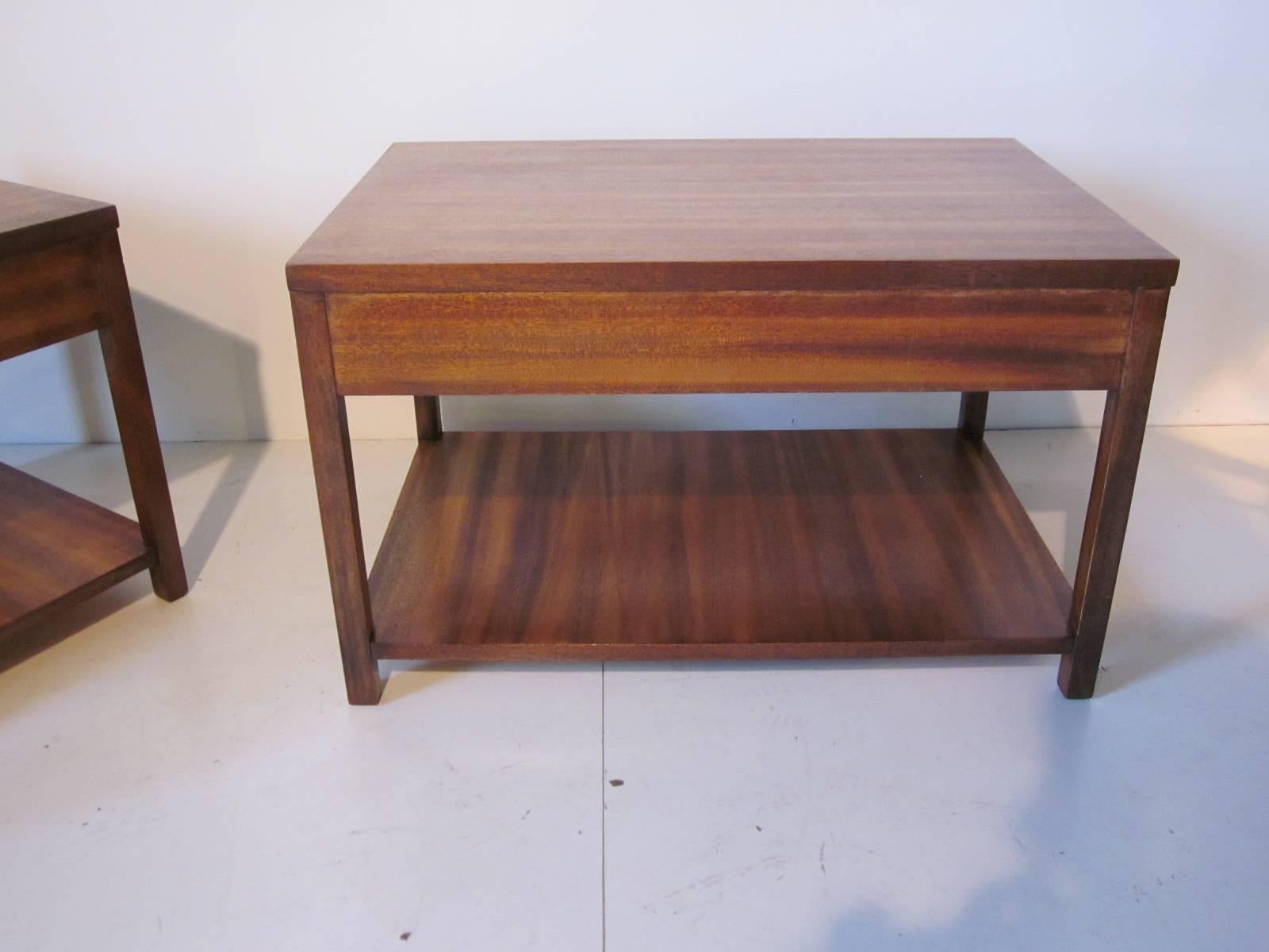 20th Century Brass and Indonesian Mahogany End Tables or Nightstands