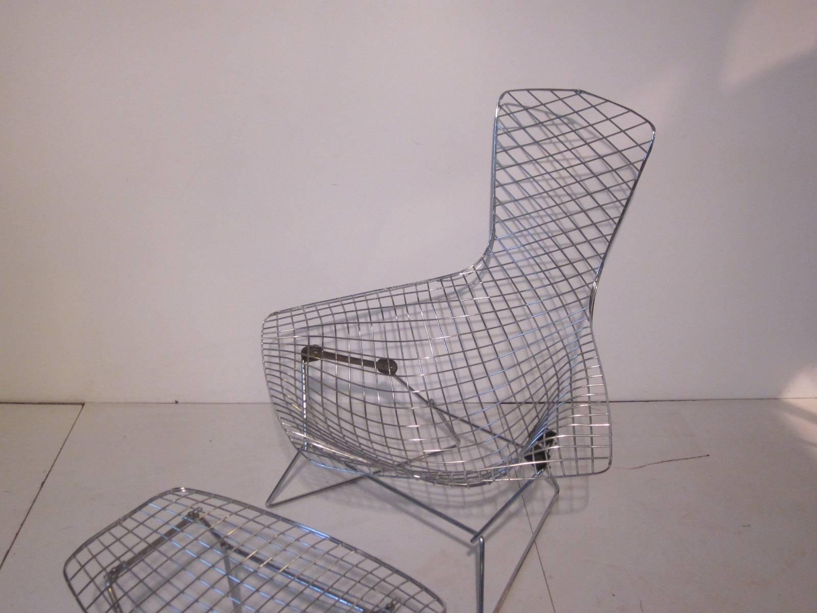 20th Century Harry Bertoia Chrome Bird Chair with Ottoman for Knoll