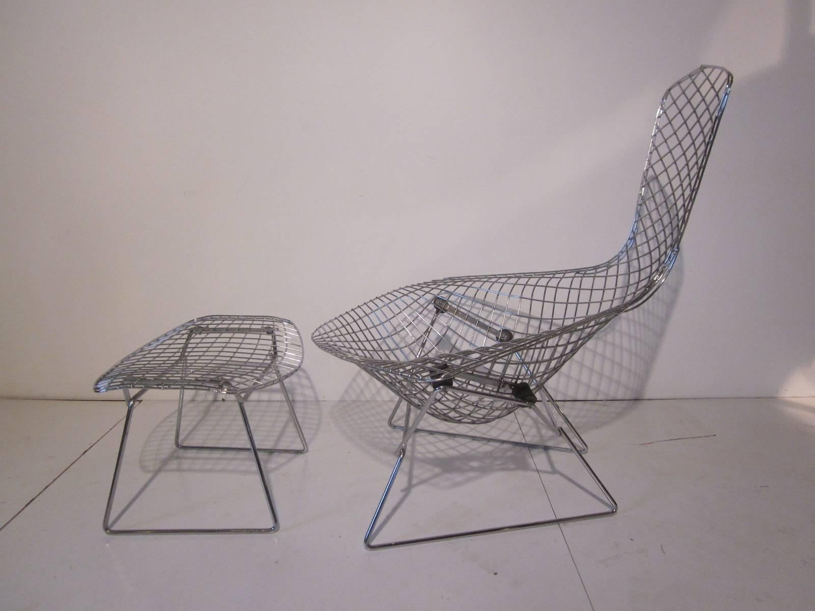 Modern Harry Bertoia Chrome Bird Chair with Ottoman for Knoll