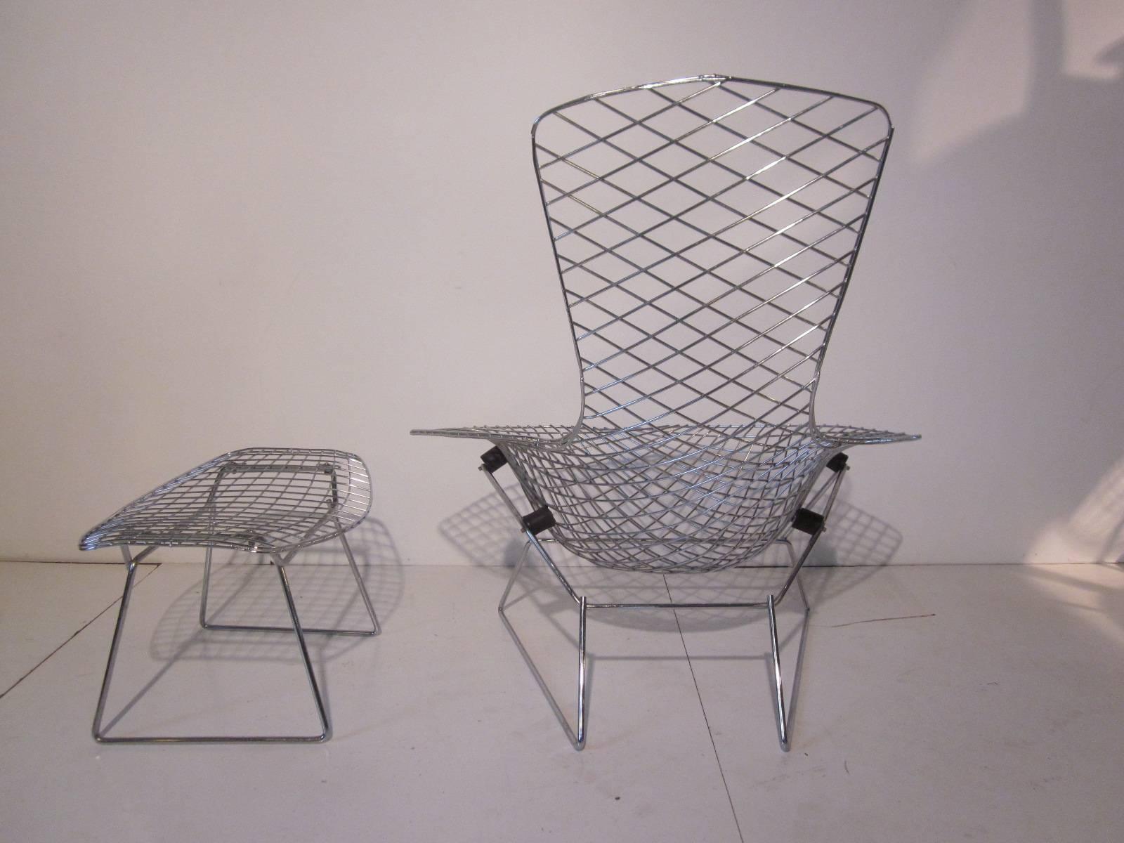 American Harry Bertoia Chrome Bird Chair with Ottoman for Knoll