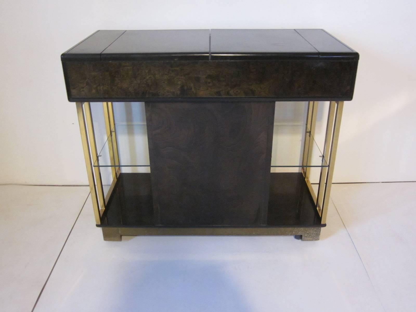 Romweber Burl Wood Bar or Server Cart in the Style of Mastercraft 1