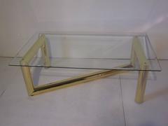 Karl Springer Styled Brass and Glass Coffee Table