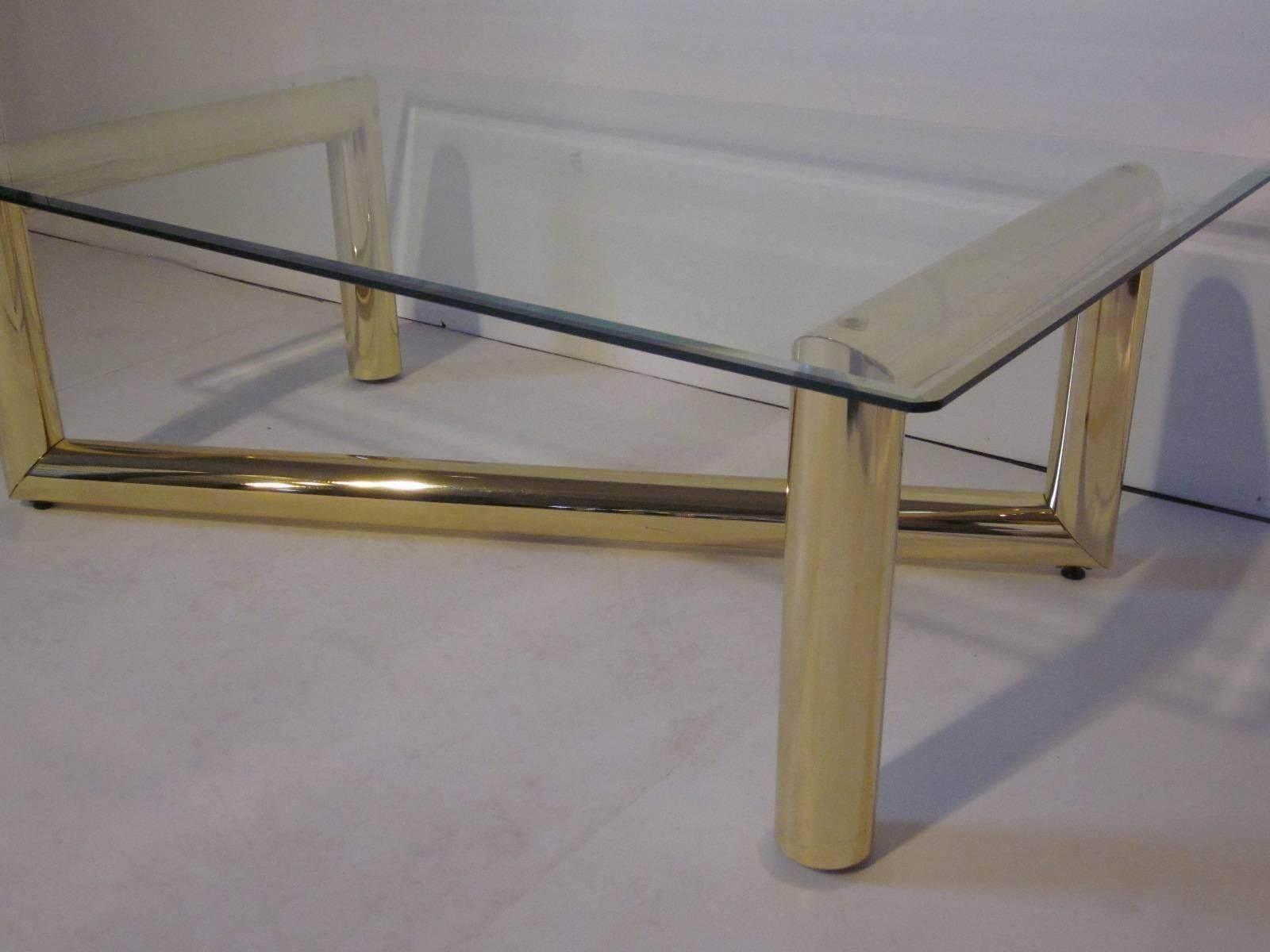 American Karl Springer Styled Brass and Glass Coffee Table