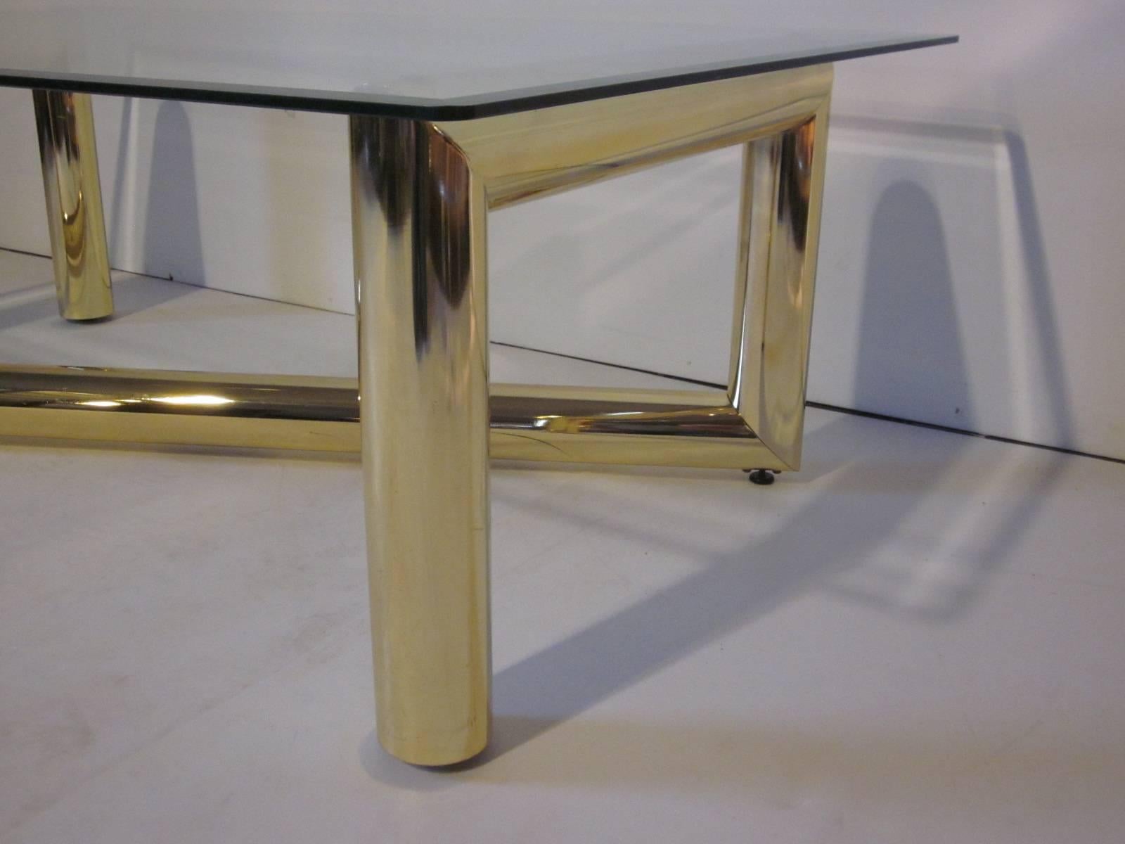 Modern Karl Springer Styled Brass and Glass Coffee Table