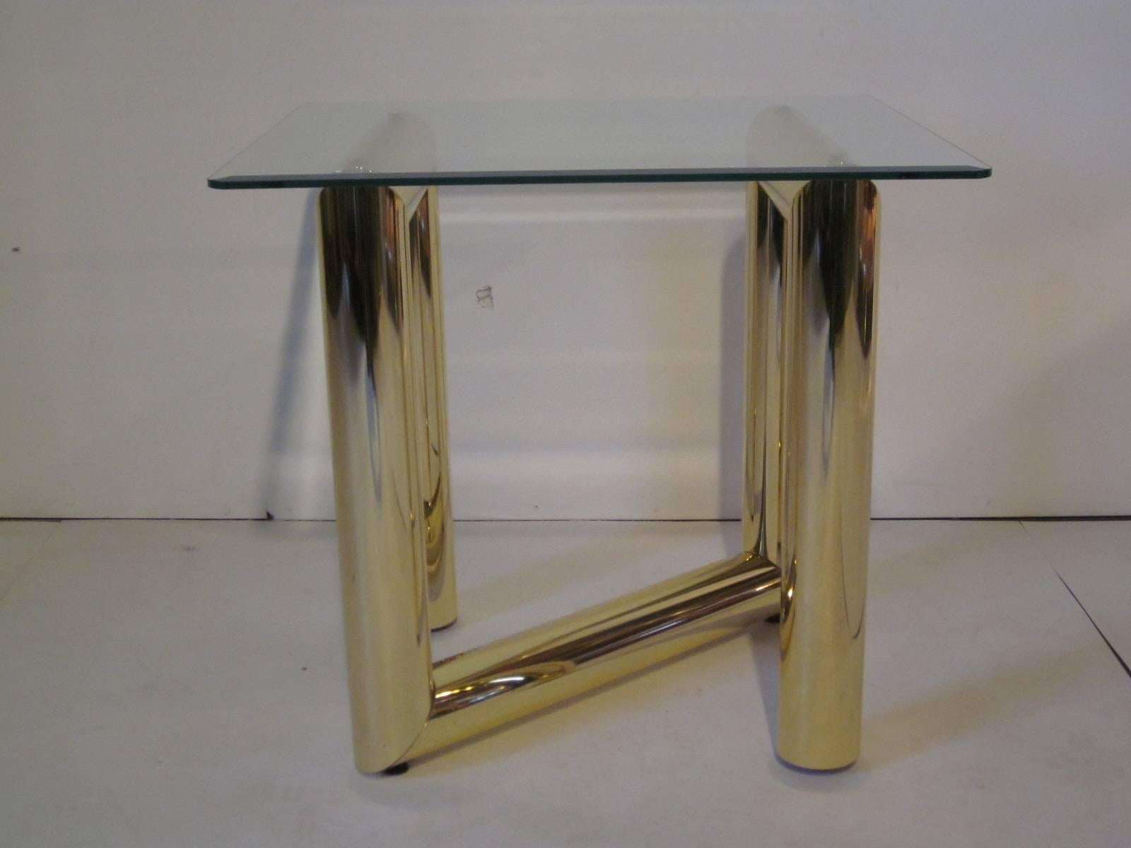 Modern Karl Springer Styled Brass and Glass End Table