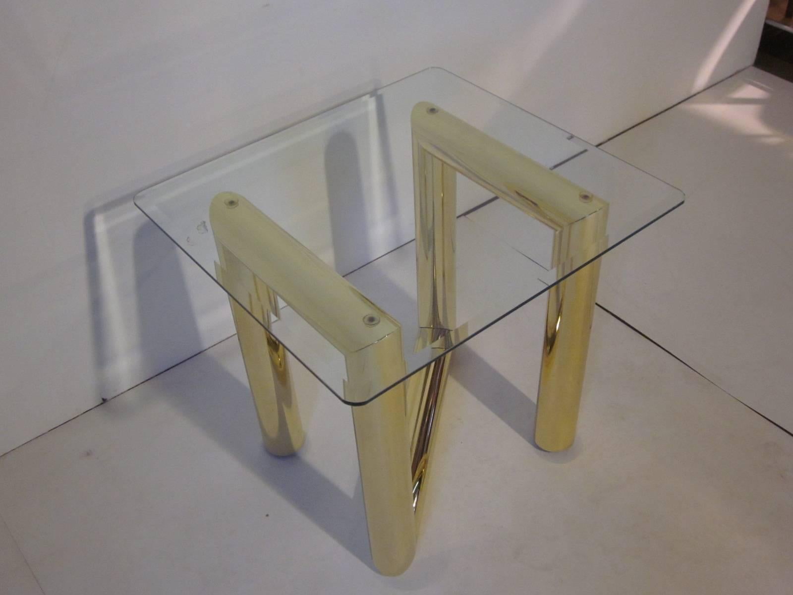 American Karl Springer Styled Brass and Glass End Table