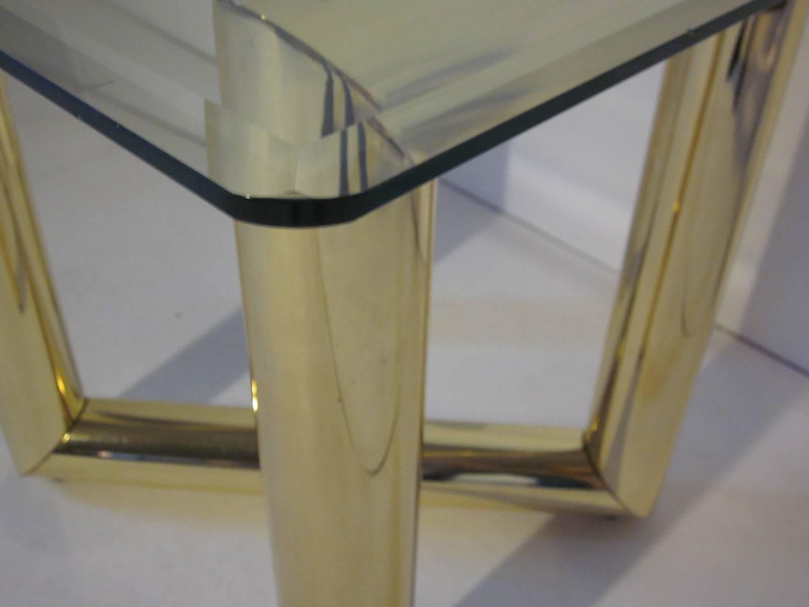 Karl Springer Styled Brass and Glass End Table In Excellent Condition In Cincinnati, OH