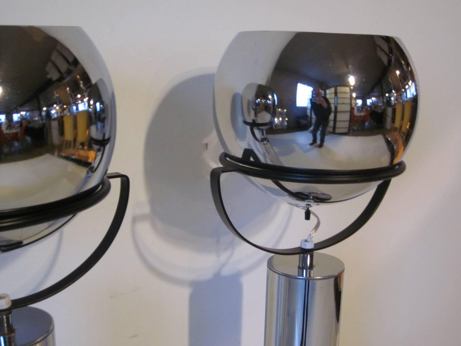 American Robert Sonneman Adjustable Chrome Ball Table Lamps