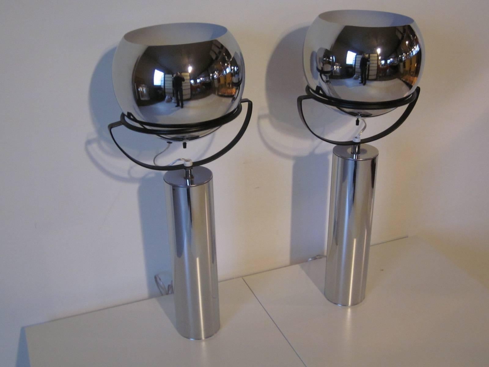 Robert Sonneman Adjustable Chrome Ball Table Lamps 1