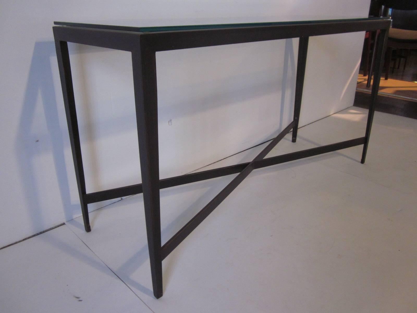 Industrial Steel and Plate Glass Console Table
