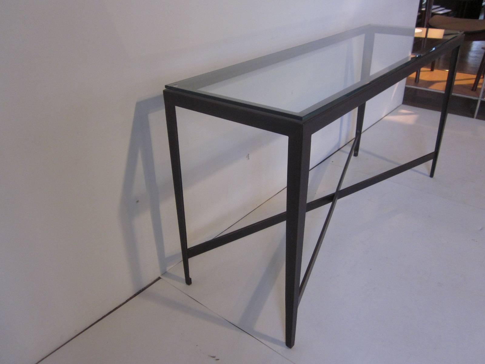 20th Century Steel and Plate Glass Console Table