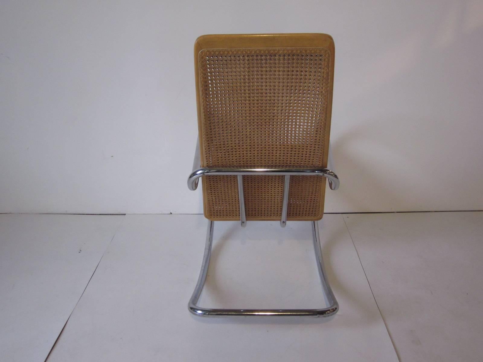 Modern Italian Chrome and Wood Caned Rocking Chair