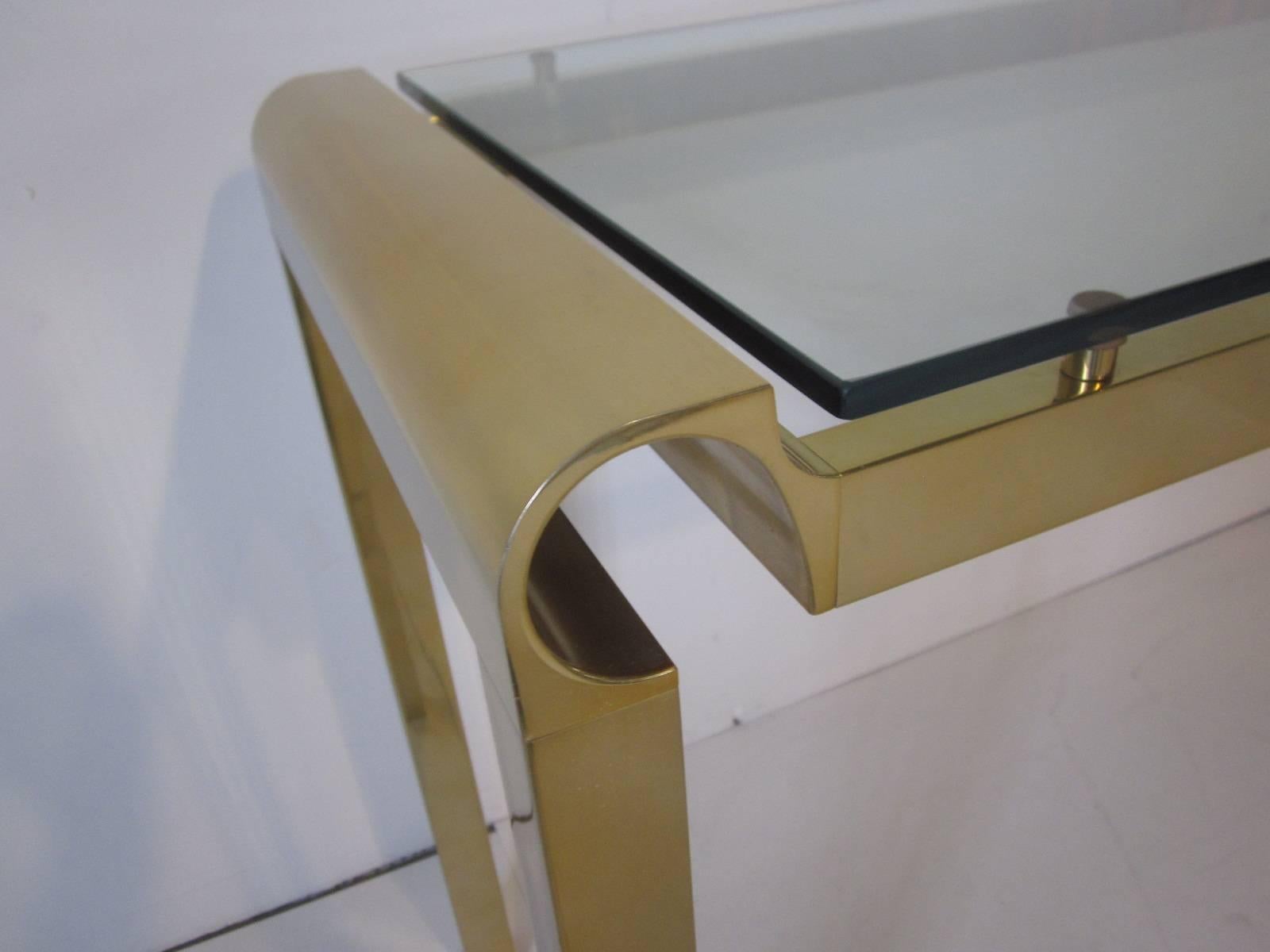 Modern Pierre Cardin Styled Brass and Glass Console Table