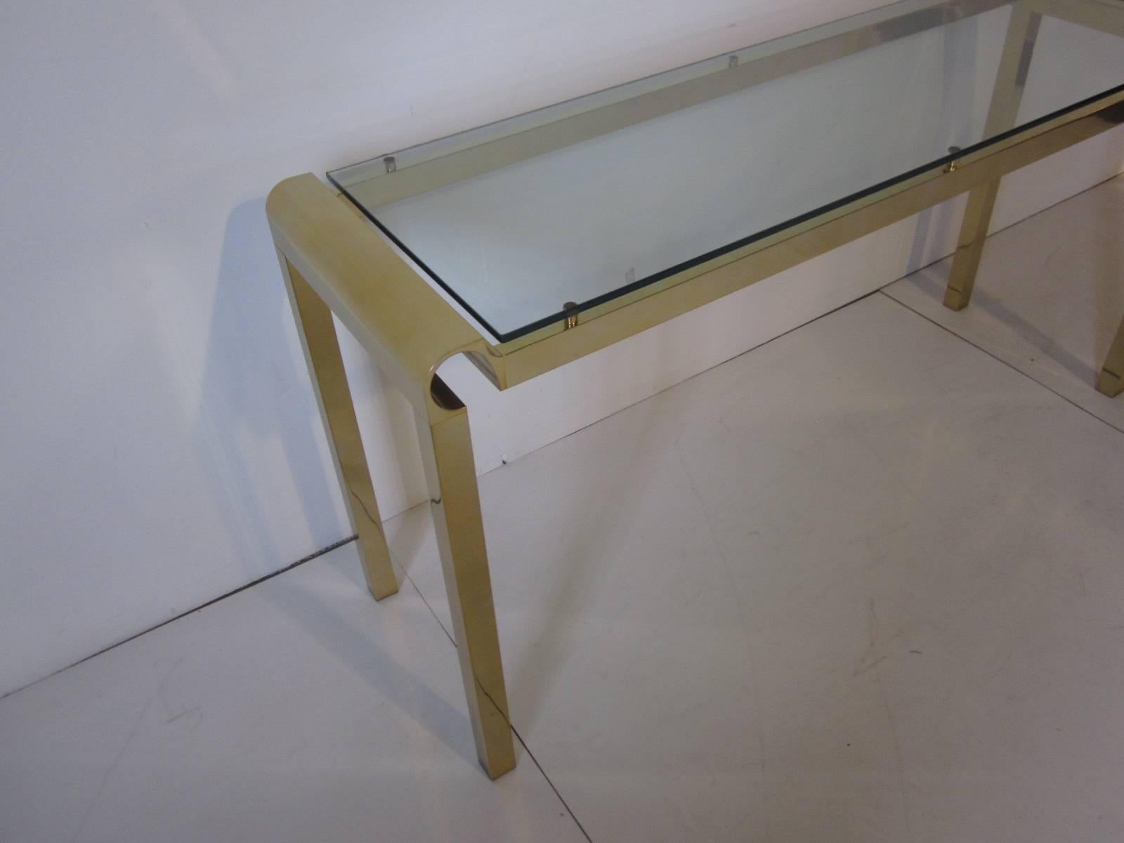American Pierre Cardin Styled Brass and Glass Console Table