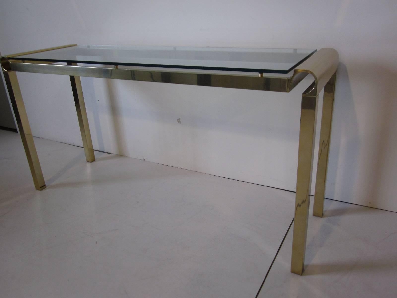 Pierre Cardin Styled Brass and Glass Console Table In Excellent Condition In Cincinnati, OH