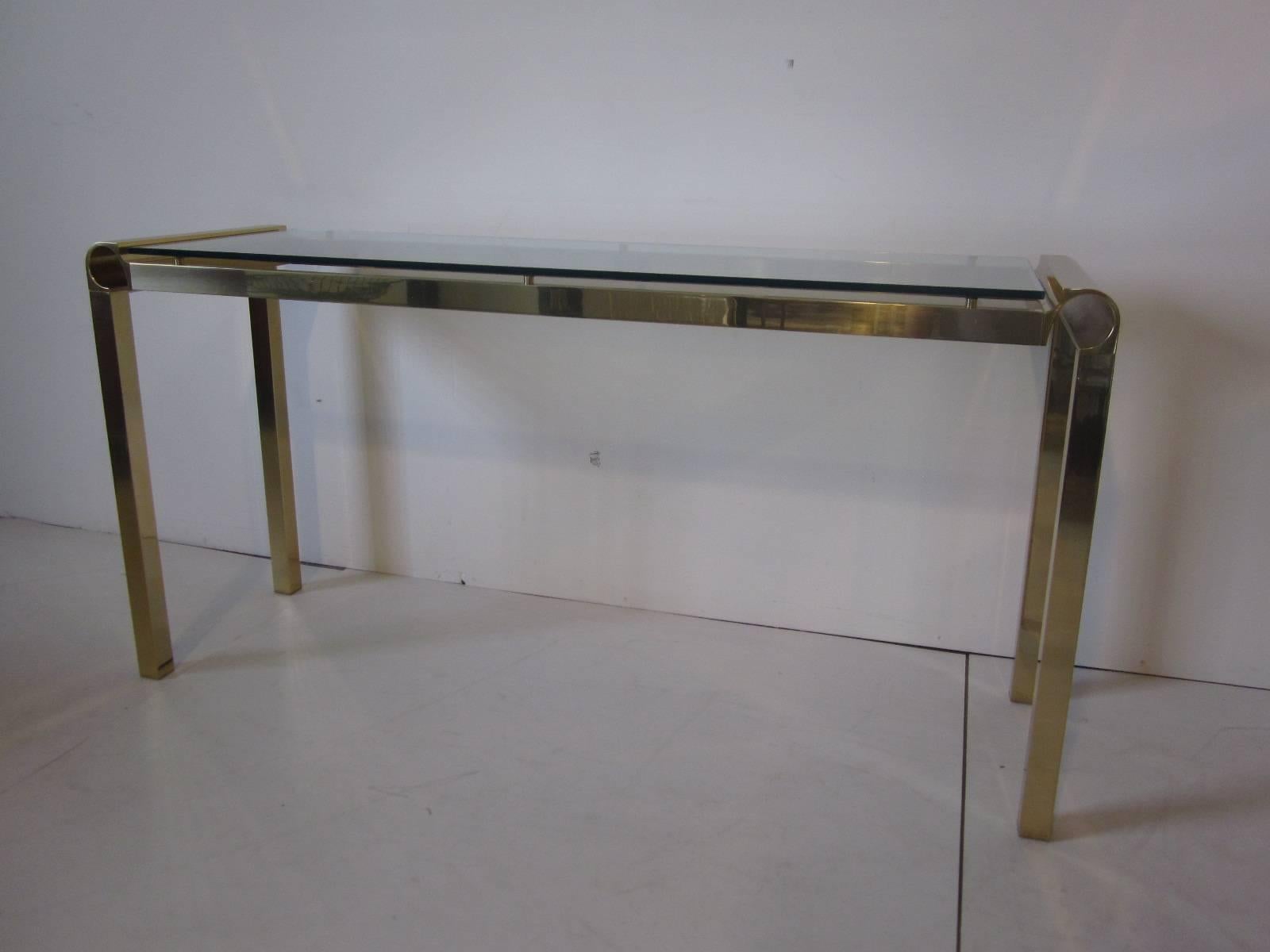 20th Century Pierre Cardin Styled Brass and Glass Console Table