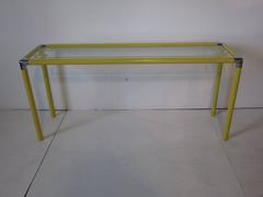 1970s Yellow Metal and Glass Console Table