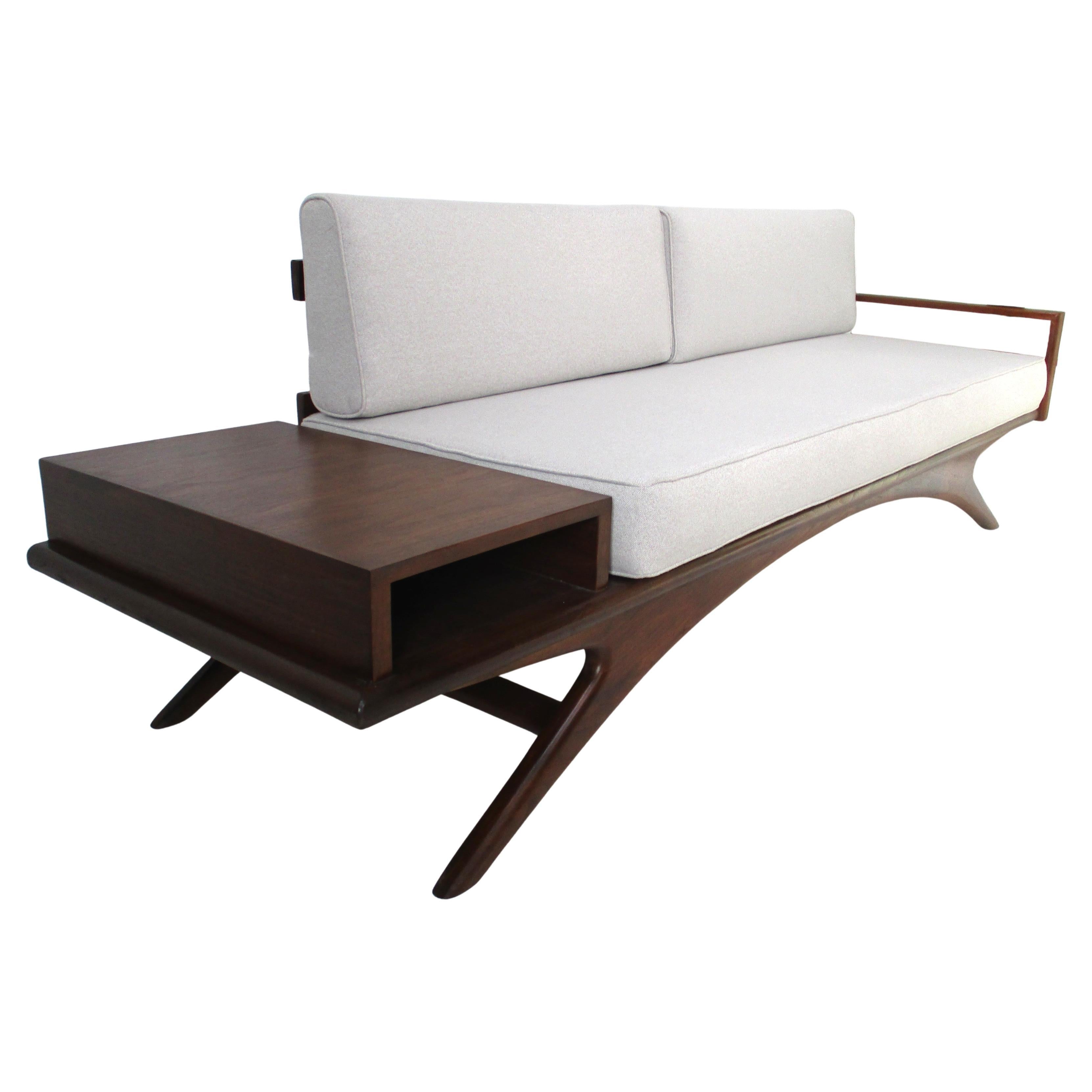 Vladimir Kagan Styled Sculptural Walnut Daybed Sofa by Otmar For Sale