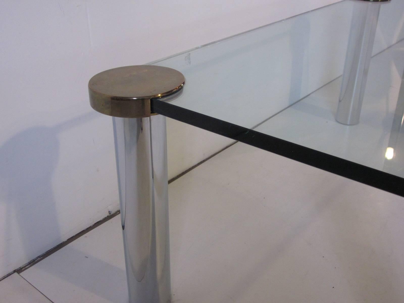 Modern Chrome, Brass and Plate Glass Coffee Table In the Manner of Pace