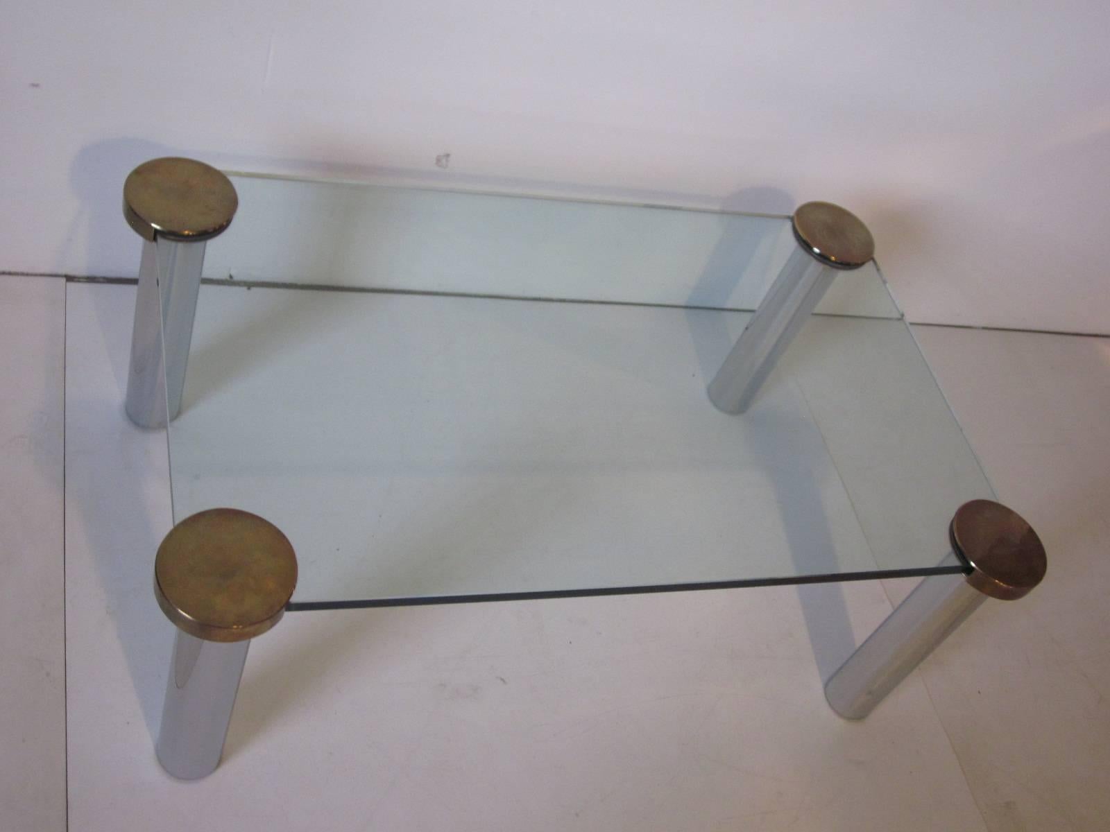 American Chrome, Brass and Plate Glass Coffee Table In the Manner of Pace