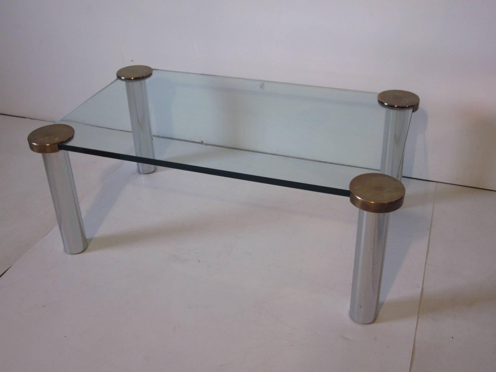 Chrome, Brass and Plate Glass Coffee Table In the Manner of Pace In Good Condition In Cincinnati, OH