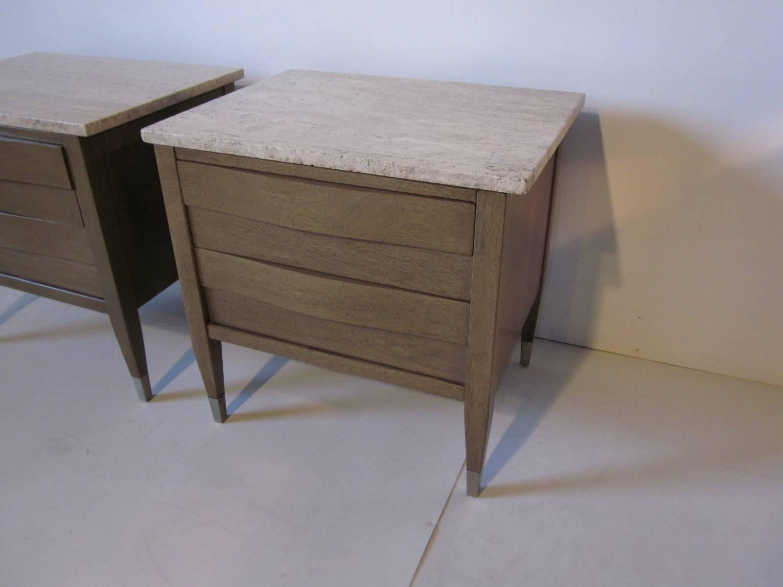 Mid-Century Modern Italian Travertine Topped Nightstands or End Tables