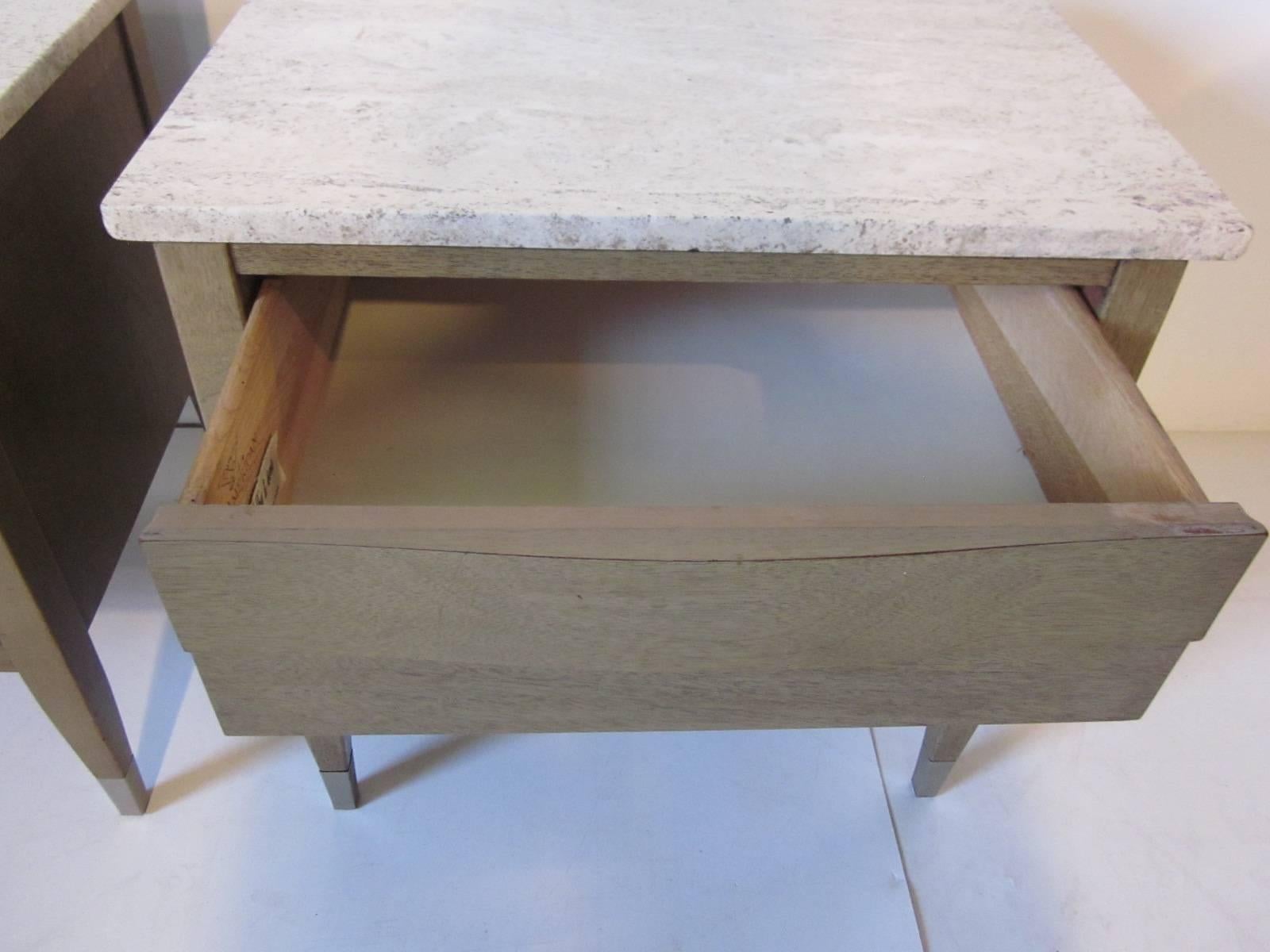 American Italian Travertine Topped Nightstands or End Tables