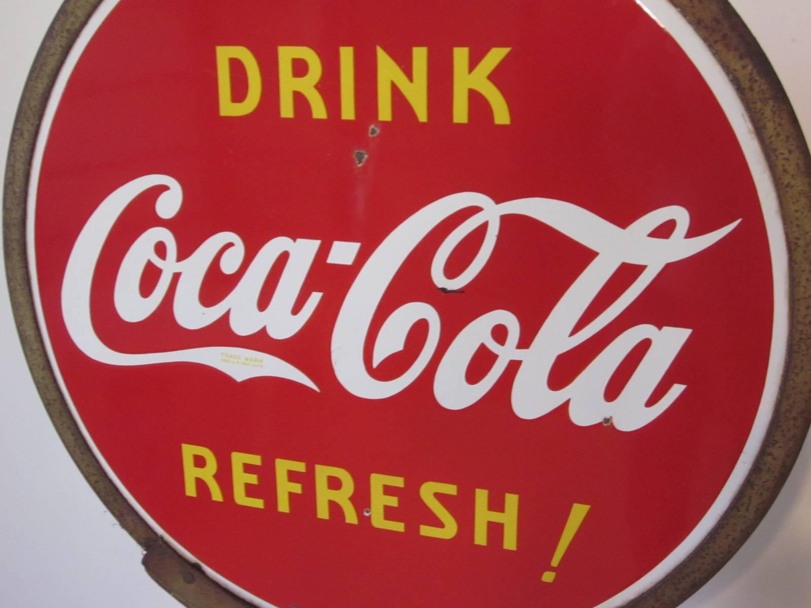American 1930s Porcelain Coca Cola Two-Sided Lollipop Sign