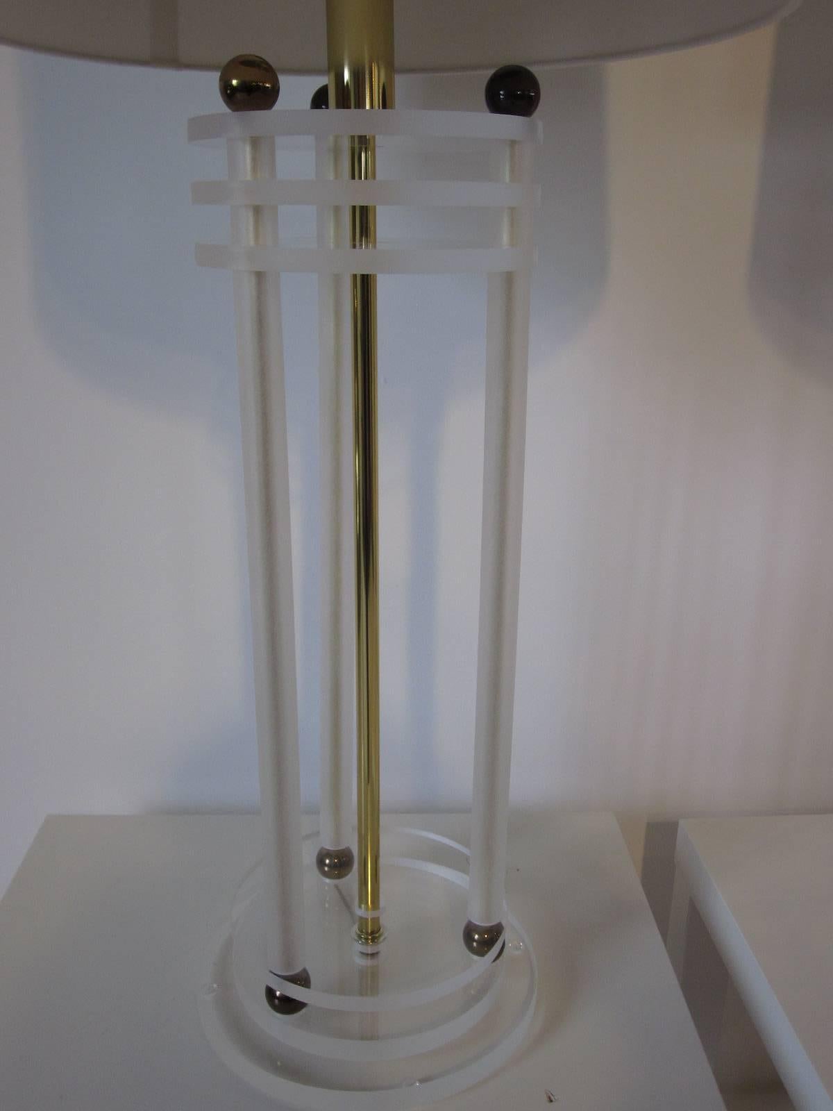 20th Century Brass and Lucite Column Table Lamps