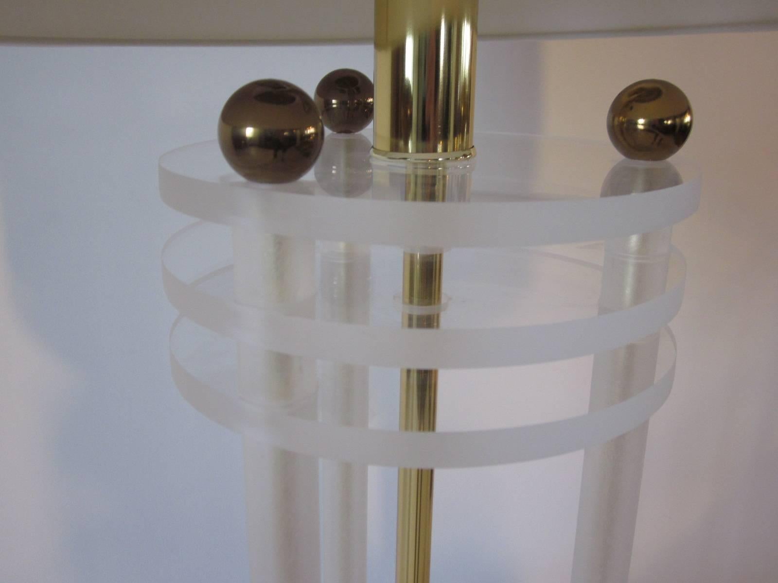 Modern Brass and Lucite Column Table Lamps