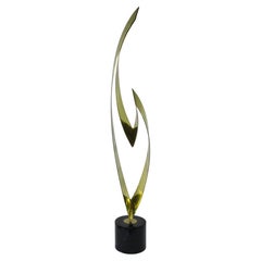 Curtis Jere Brass Marble Flame Sculpture