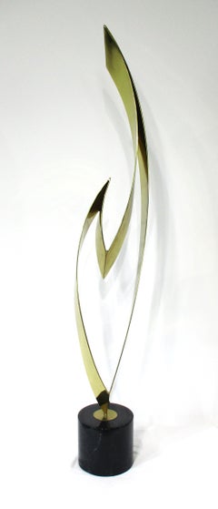 Curtis Jere Brass Marble Flame Sculpture
