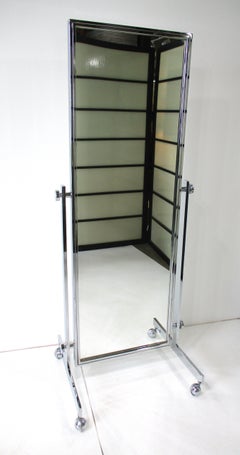 70's Chrome Rolling Full Length Two Sided Floor Mirror