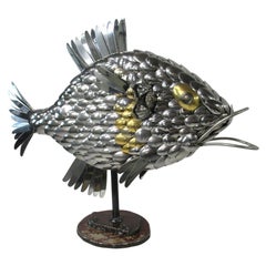 Large Folk Art Fish Sculpture Made of Flatware Signed AB 1984