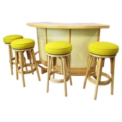 Unique Mid Century Bamboo Bar w/ 4 Stools in the style of Tiki