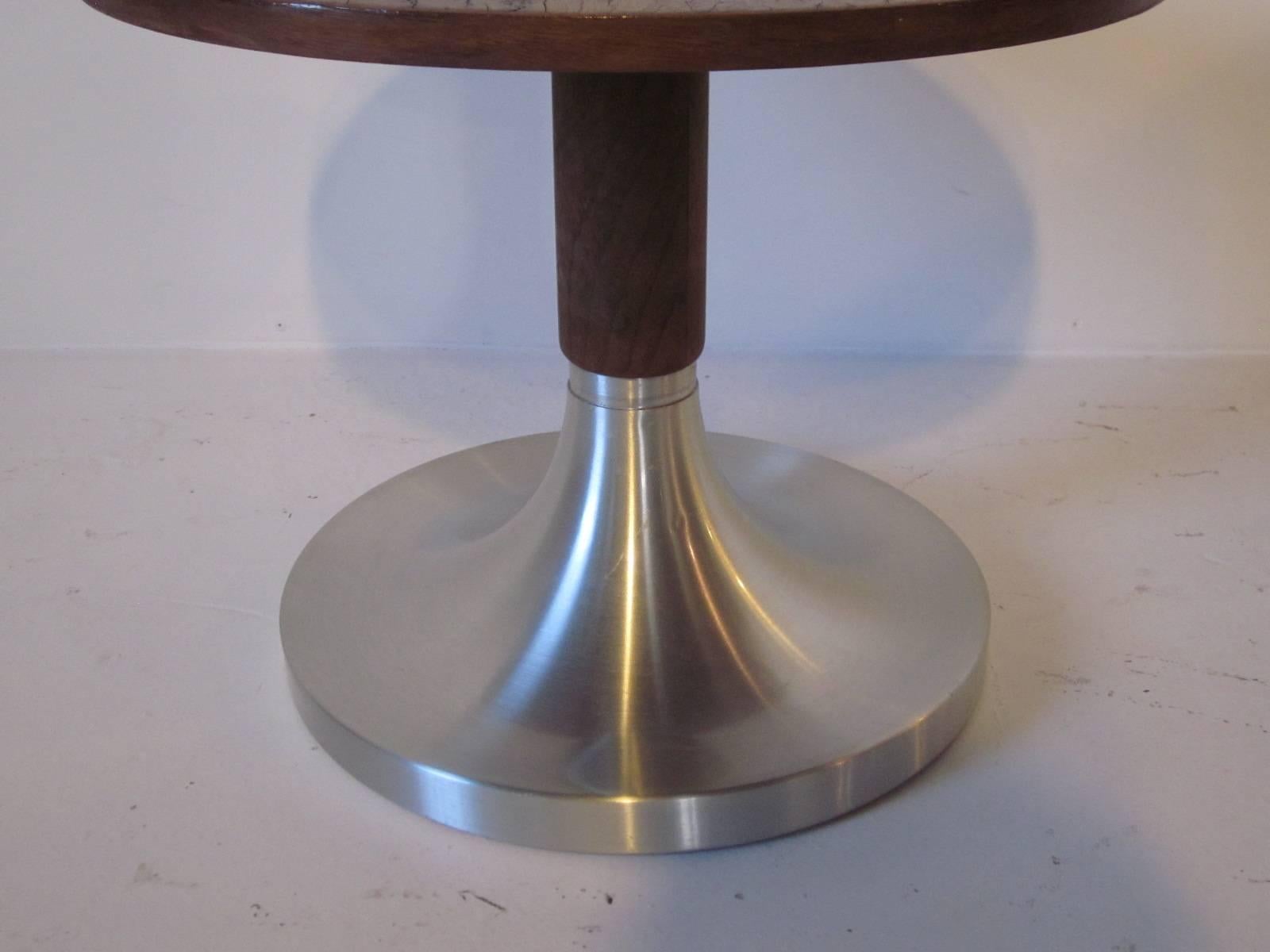 Machine Age Burl Wood and Brushed Aluminum Side Table